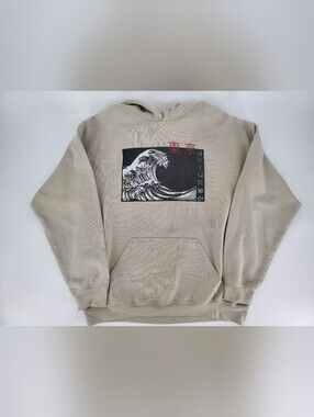 Artist Union Clothing Co. Beige Hoodie with Black Wave Graphic and Red Accents